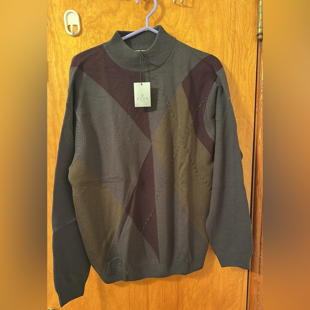 Men's Geometric Sweater - Olive and Brown